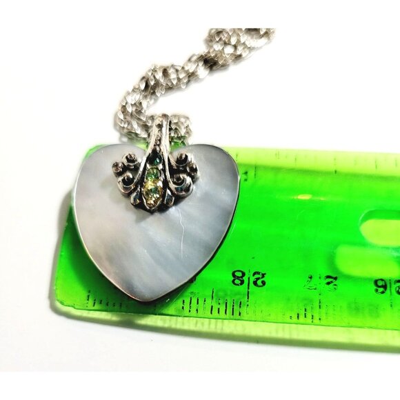 Vtg. Mother of Pearl Heart with Genuine Austrian Crystals and Crystal Earrings - Picture 6 of 7